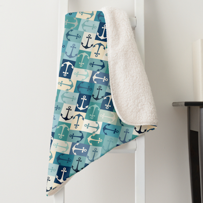 zazzle anchor herringbone blue sherpa blanket sharon turner scrummylicious