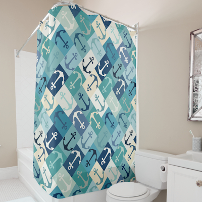 zazzle anchor herringbone blue shower curtain sharon turner scrummylicious