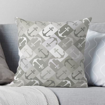 anchor herringbone mono redbubble throw pillow sharon turner scrummy