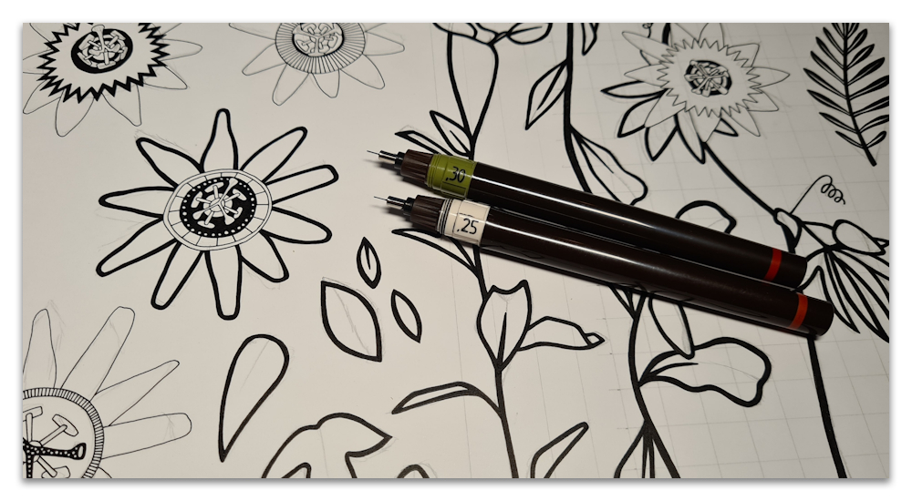passiflora work in progress WIP drawing sharon turner scrummy spoonflower