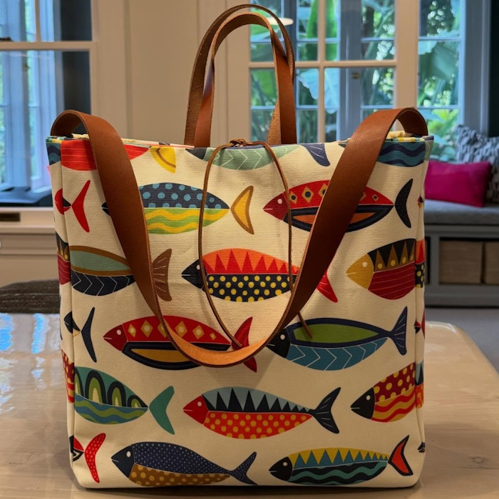 sierra creek studio etsy retro fish tote bag