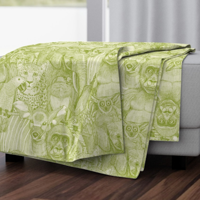 just african jungle animals asparagus green pearl spoonflower throw blanket sharon turner scrummy