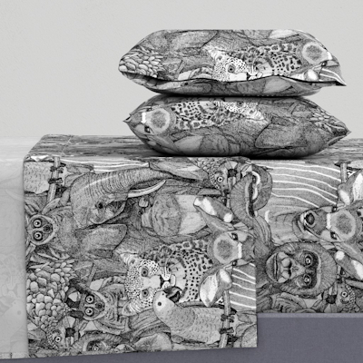 just african jungle animals black white spoonflower sheet set sharon turner scrummy