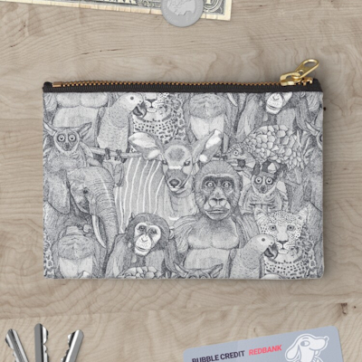 just african jungle animals iron gray white redbubble zipper pouch sharon turner scrummy