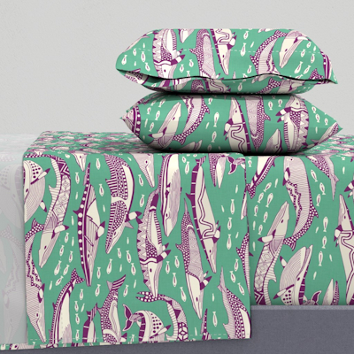 minke whales purple peppermint spoonflower sheet set sharon turner scrummy