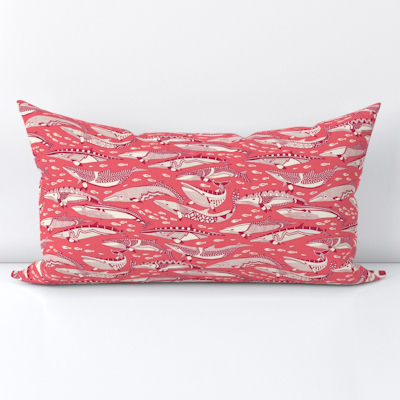 minke whales viva magenta rose pink small spoonflower lumbar throw pillow sharon turner scrummy