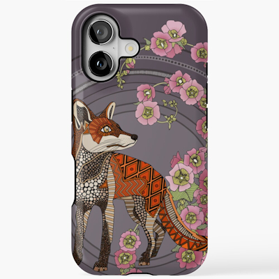 redbubble hollyhocks fox eggplant pink iphone magsafe tough case sharon turner scrummy