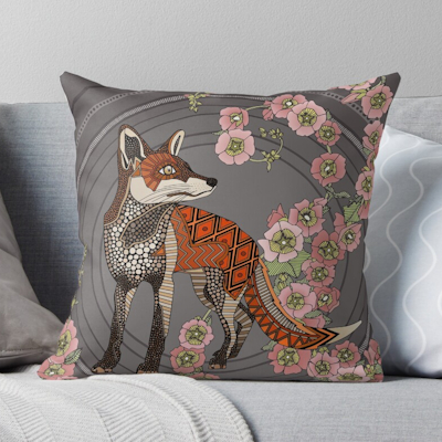 redbubble hollyhocks fox hematite blush throw pillow sharon turner scrummy