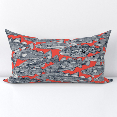 spoonflower Atlantic cod indigo red lumbar throw pillow sharon turner scrummy