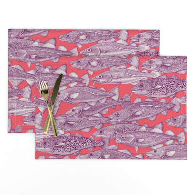 spoonflower Atlantic cod purple rose pink placemats sharon turner scrummy