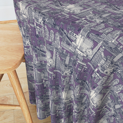 San Francisco toile navy blue violet tablecloth spoonflower sharon turner scrummy