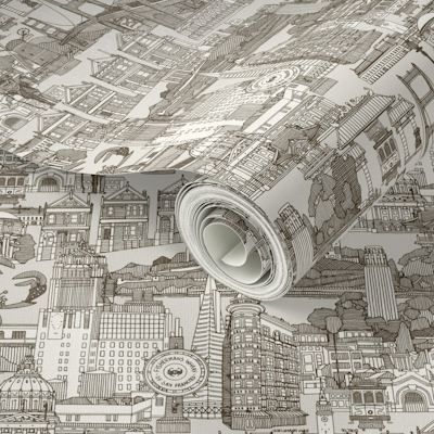 San Francisco toile tea brown strong white small wallpaper sharon turner scrummy