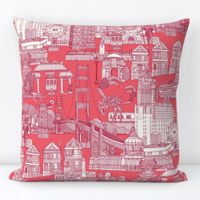 San Francisco toile viva magenta rose pink spoonflower throw pillow sharon turner scrummy