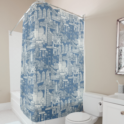 zazzle San Francisco toile cobalt denim shower curtain sharon turner scrummylicious