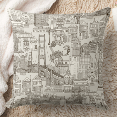 zazzle San Francisco toile tea brown strong white throw pillow sharon turner scrummylicious