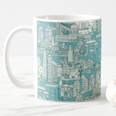 zazzle San Francisco toile viridian turquoise blue mug sharon turner scrummylicious