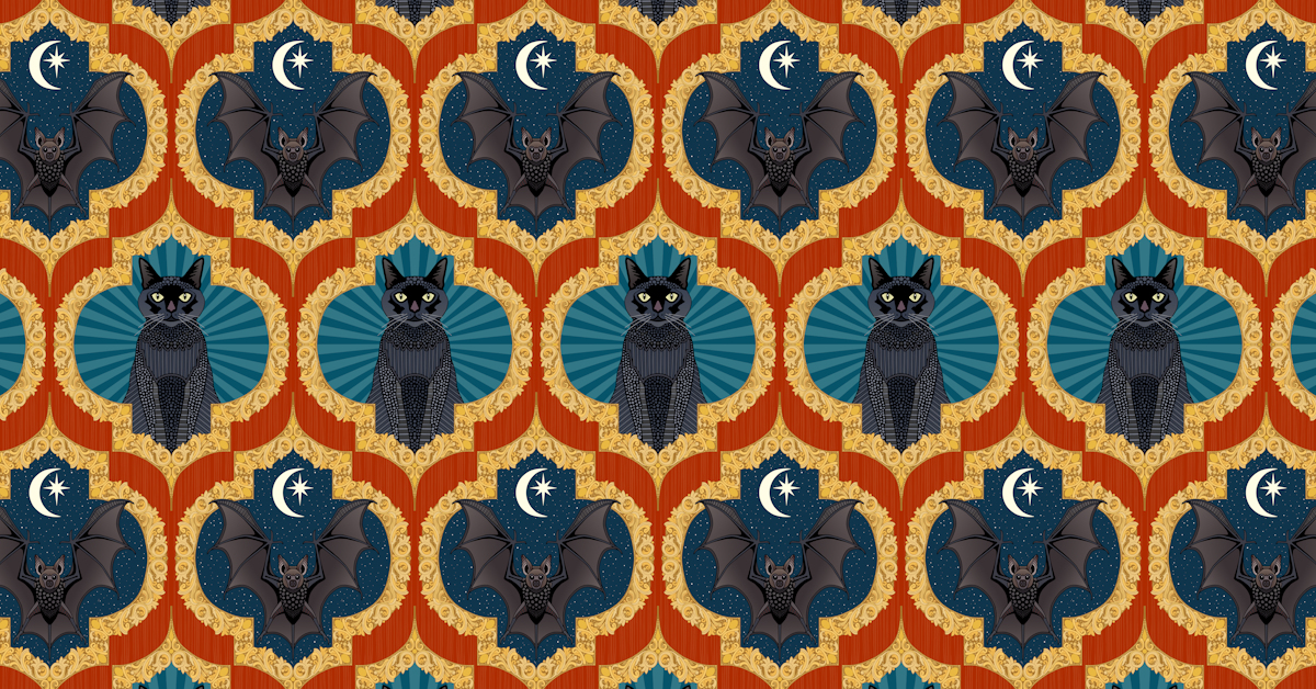 Halloween ogee pima red blue featured spoonflower sharon turner scrummy