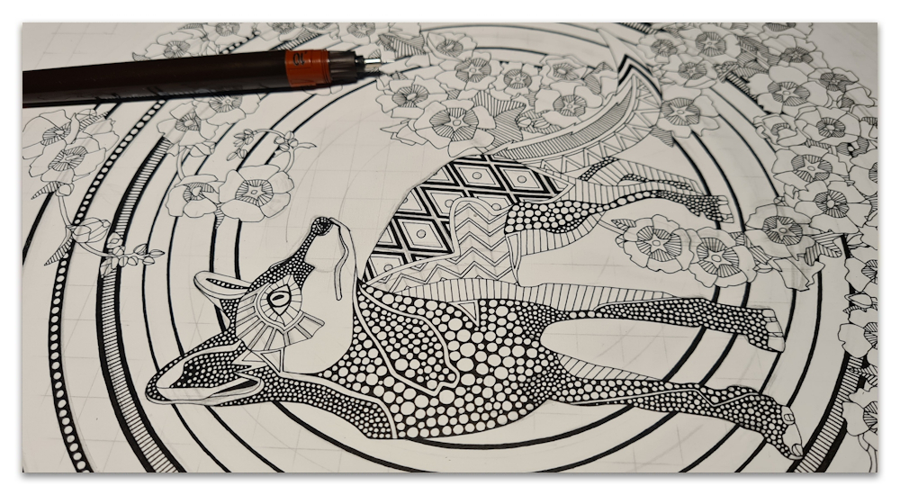 hollyhocks fox work in progress spoonflower sharon turner scrummy