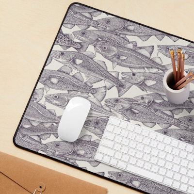 redbubble Atlantic cod mulberry strong white desk mat sharon turner scrummy