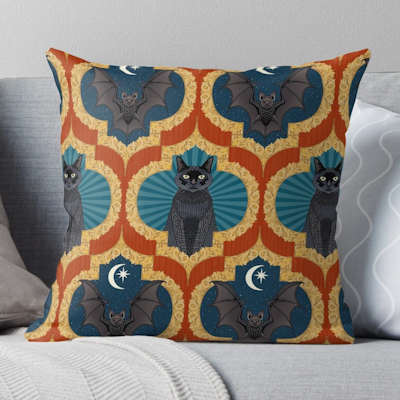 redbubble Halloween ogee pima red blue throw pillow sharon turner scrummy