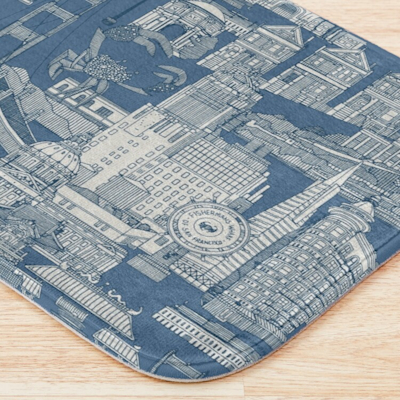 redbubble San Francisco toile cobalt denim bath mat sharon turner scrummy