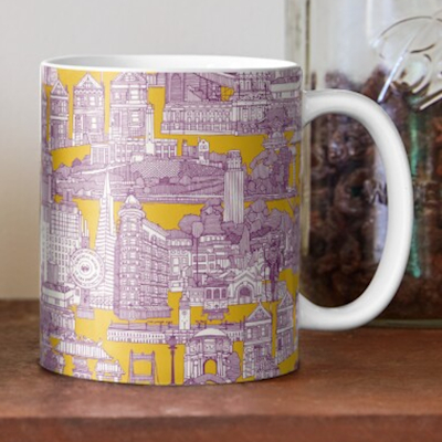 redbubble San Francisco toile purple yellow mug sharon turner scrummy