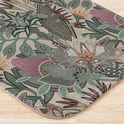 redbubble steampunk chintz beige bath mat sharon turner scrummy