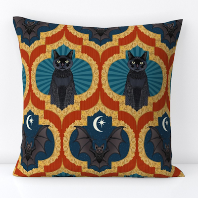 spoonflower Halloween ogee pima red blue throw pillow sharon turner scrummy