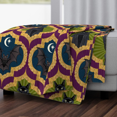 spoonflower Halloween ogee purple green large throw blanket sharon turner scrummy