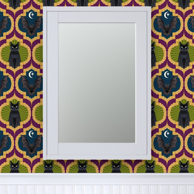 spoonflower Halloween ogee purple green wallpaper sharon turner scrummy