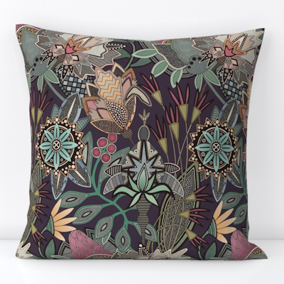 steampunk chintz grape spoonflower throw pillow sharon turner scrummy