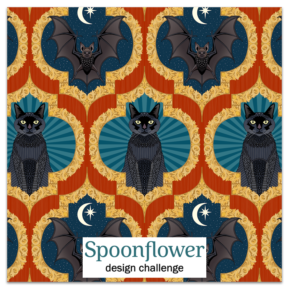Halloween ogee pima red blue for Opulent Halloween design contest spoonflower sharon turner scrummy