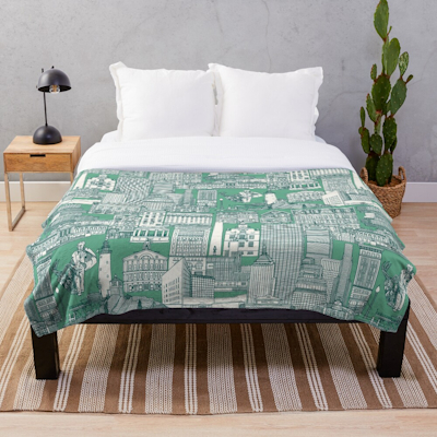 redbubble Boston toile dark teal peppermint green throw blanket sharon turner scrummy