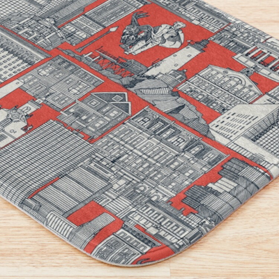redbubble Boston toile indigo red bath mat sharon turner scrummy