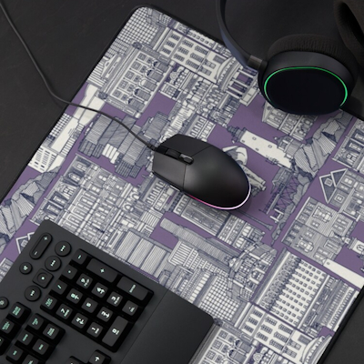 redbubble Boston toile navy blue violet desk mat sharon turner scrummy
