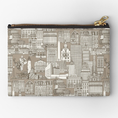 redbubble Boston toile tea brown stone pouch sharon turner scrummy