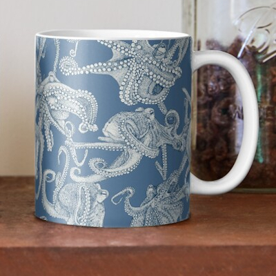 redbubble just octopuses cobalt denim mug sharon turner scrummy