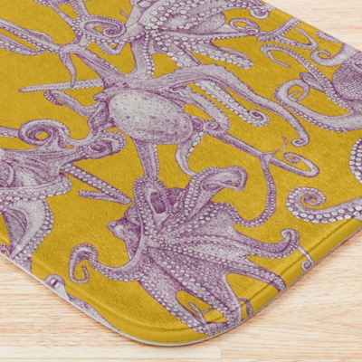 redbubble just octopuses purple yellow bath mat sharon turner scrummy