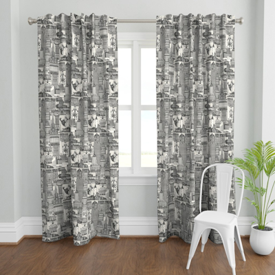 spoonflower Boston toile black strong white curtains sharon turner scrummy