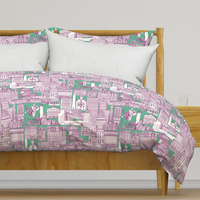 spoonflower Boston toile purple peppermint green large duvet cover sharon turner scrummy
