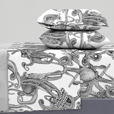 spoonflower just octopuses black white large sheet set sharon turner scrummy