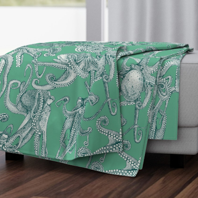 spoonflower just octopuses dark teal peppermint green throw blanket sharon turner scrummy