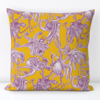 spoonflower just octopuses purple yellow throw pillow sharon turner scrummy