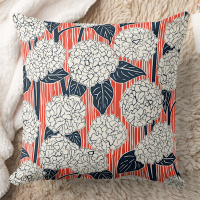 zazzle hydrangea indigo fire red throw pillow sharon turner scrummylicious