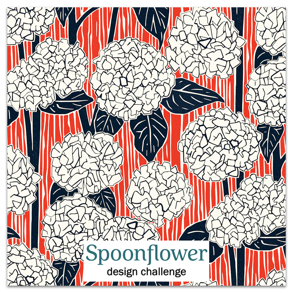 hydrangea indigo fire red challenge entry spoonflower contest sharon turner scrummy