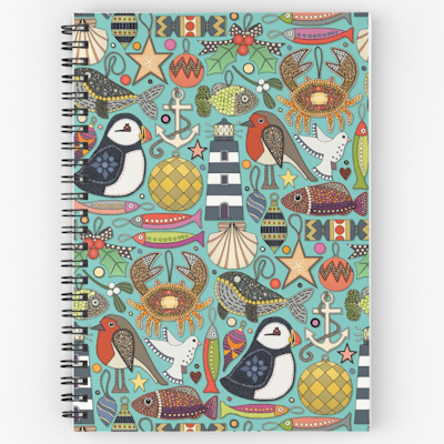 redbubble coastal christmas decorations carbis blue spiral notebook sharon turner scrummy