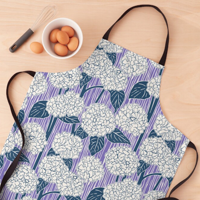 redbubble hydrangea cobalt lavender apron sharon turner scrummy