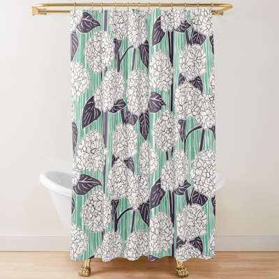 redbubble hydrangea mulberry peppermint green shower curtain sharon turner scrummy