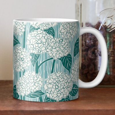 redbubble hydrangea viridian turquoise blue mug sharon turner scrummy