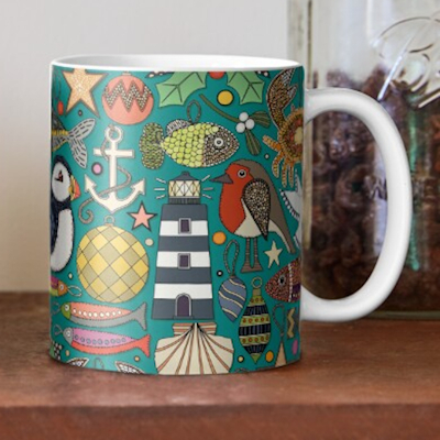 redbubble coastal christmas decorations teal mug sharon turner scrummy
